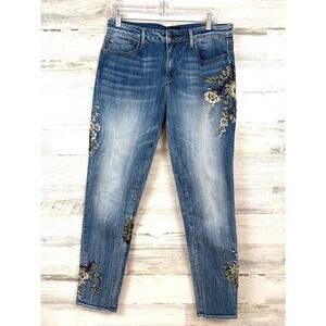 Driftwood Womens 10 Blue Denim Jackie Embroidered Floral Jeans Anthropologie